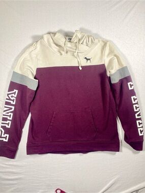 PINK Victoria’s Secret Purple Gray White Colorblock Hoodie Women’s Large